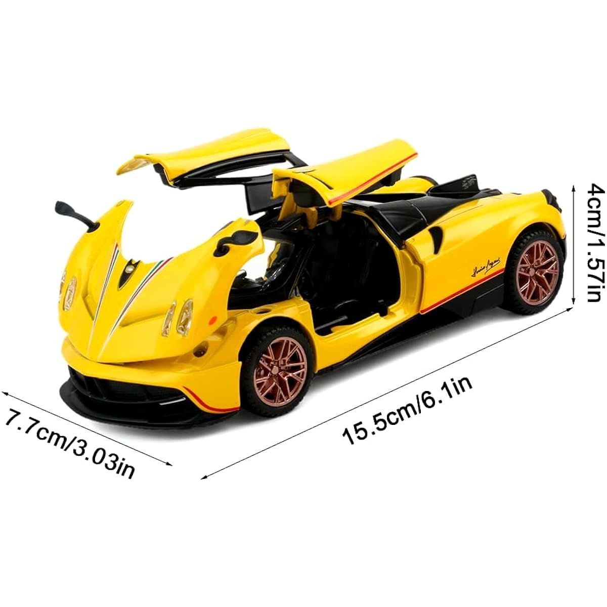 1:32 Alloy Diecast Metal Car Model Collectibles Pagani Huayra Dinastia Pull Back Vehicle, Pull Back Model Car with Lights and Sounds for Kids Birthday (Yellow)