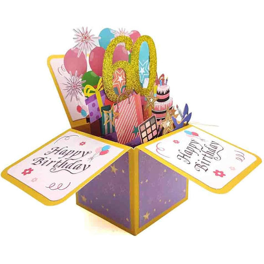 3D Pop Up Greeting Cards for Women Ages 13-95 Unique Birthday Gifts for Women Birthday Cards for Women 3D Cards (60th Birthday)