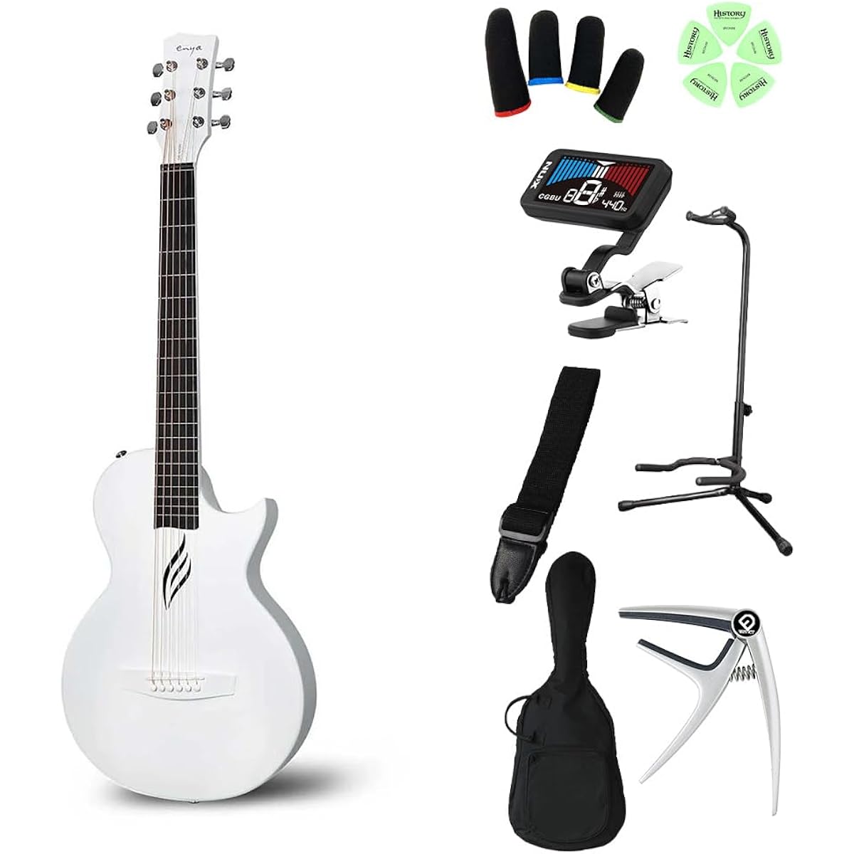 ENYA NOVA GO - Elementary school students can play from the first grade! Kids guitar beginner set - Acoustic guitar for kids - White - Thin body - Travel guitar - [Official Japanese product] - Enya