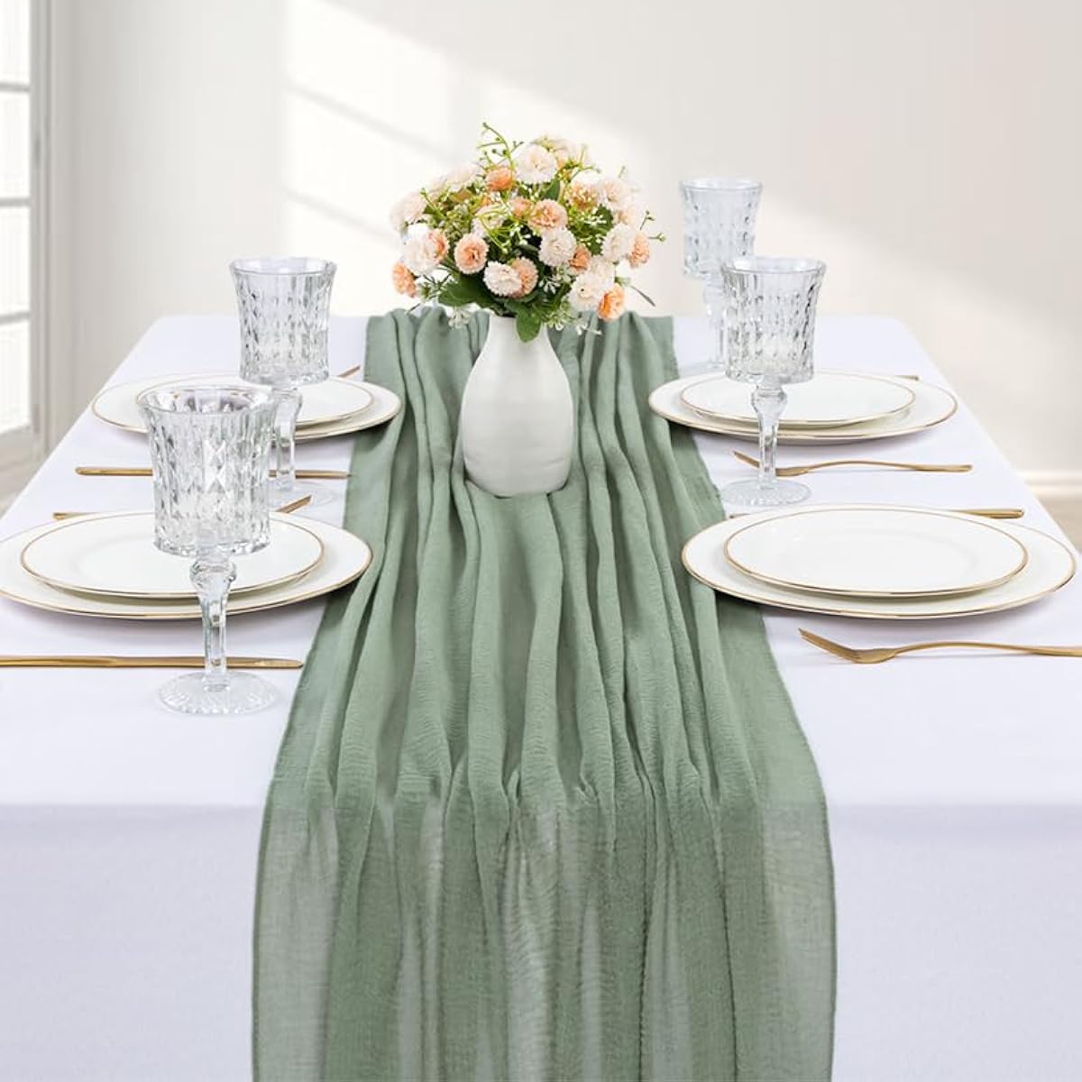 SAJOO Sage Green 10' Cheesecloth Table Runner, 1 Piece