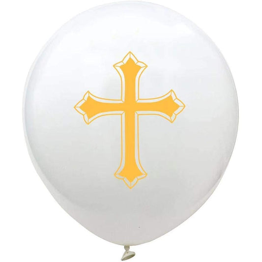 20pcs (12 inch) Cross Latex Balloons for Church Decorations Baptism Foil Atmosphere Prayer Ceremony Dinner Bible Study Religious Service Holy Latex Balloons White Solemn Gold (Z42)