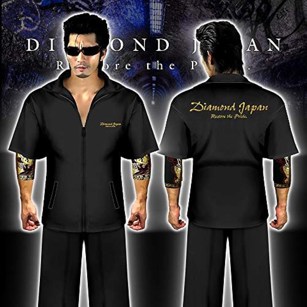 [Diamond Japan] Embroidered Short Sleeve Setup Jersey Black Yakuza Yankee Araora Oraora Top and Bottom Clothes DJ-137 Plain Summer Men's Fashion