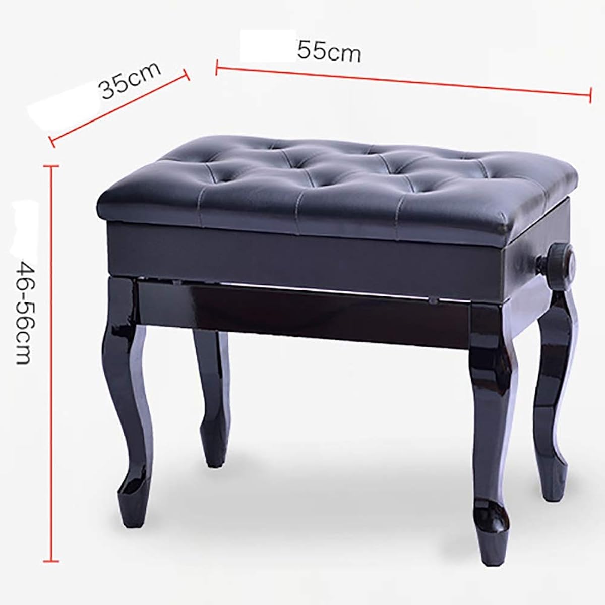 Comfortable and textured Bookshelf Classic Lift Stool Soft Pack Piano Stool Solid Wood Curved Legs Lift Piano Stool Elegant Piano Stool (Color: White, Size: 55x35x46cm)