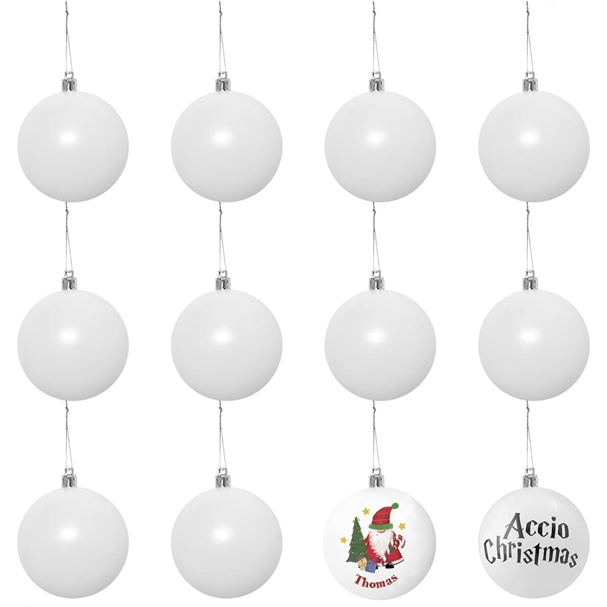 Rocinha 3.15" White Shatterproof Christmas Ornaments for Painting, Matte Christmas Tree Ball Ornaments with Silver Hanging Straps, DIY Blank Ornaments for Crafts/Holiday Party Decorations
