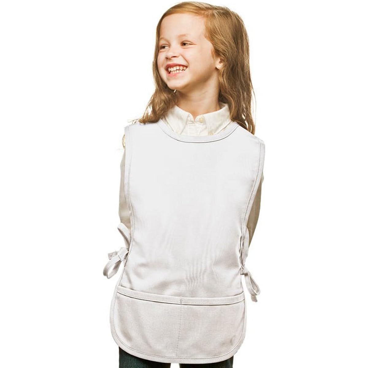 White Kids Art Smock, Apron, Poly/Cotton Twill Fabric