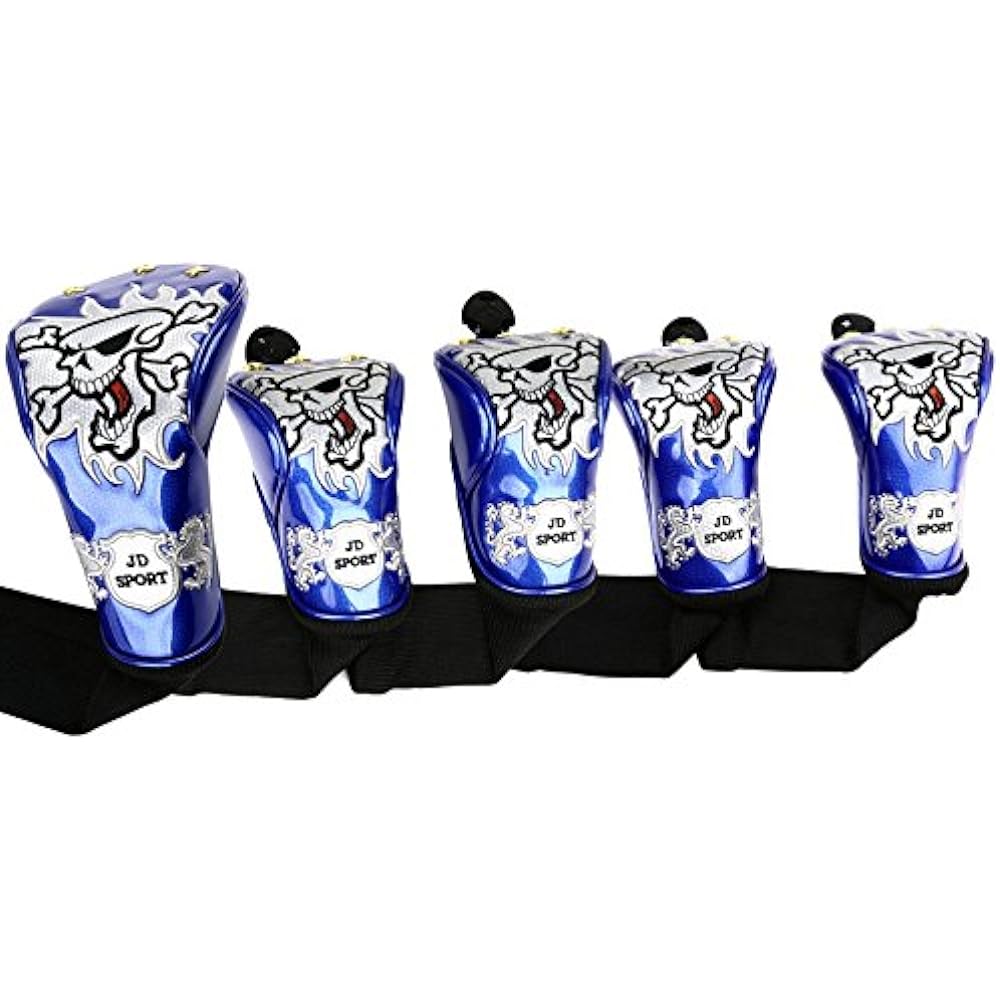 Head cover High quality PU leather Driver/Wood FW 2 pieces/Utility UT 2 pieces Skull pattern 5 piece set Waterproof specification Conversion tag included SelectPlaza SelectPlaza
