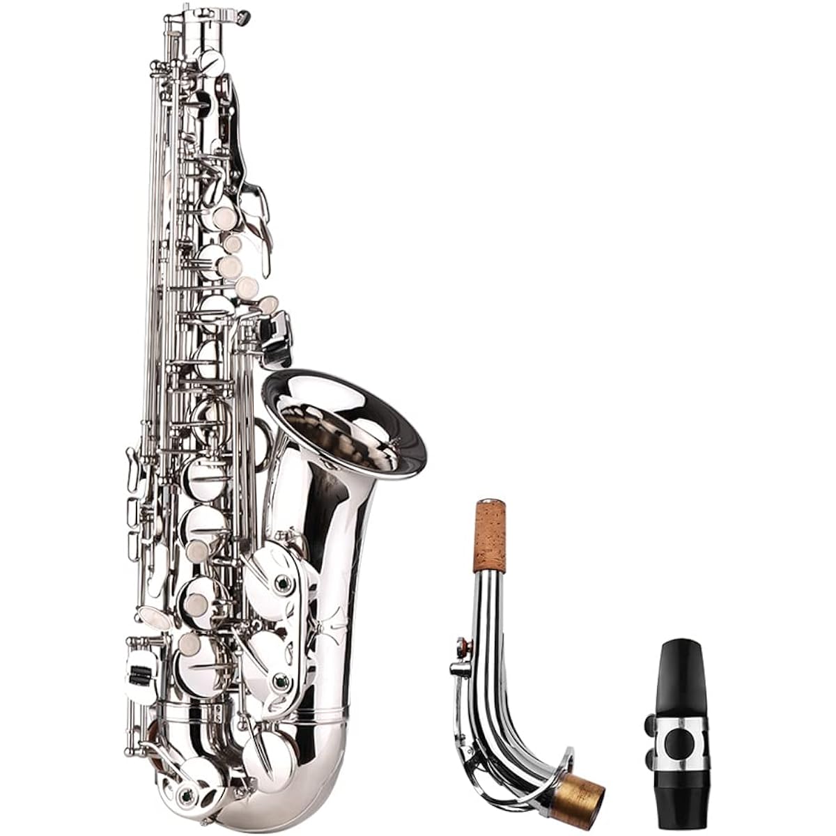 Btuty Saxophone Sax Eb Alto E Flat Brass Engraved Pattern Surface Plastic Mouthpiece with Gloves Cleaning Cloth Brush Strap
