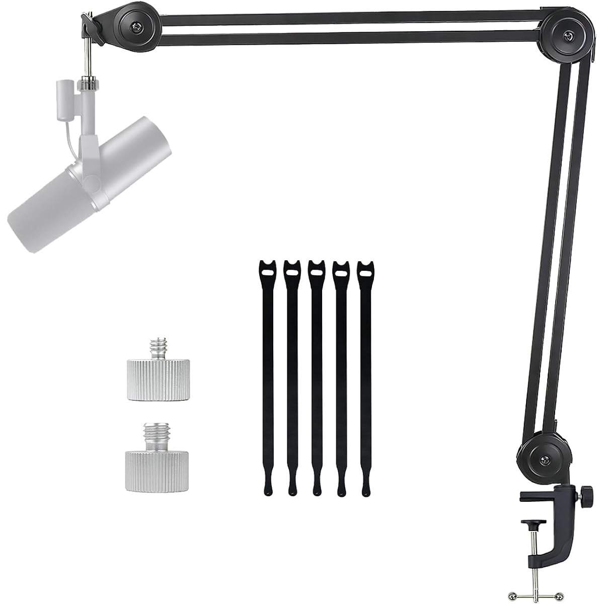 Liyirui Microphone Arm Stand Heavy Duty Microphone Arm Stand Foldable Mic Stand Adjustable Angle Suspension Scissor Boom Stand with 5/8"~3/8" & 5/8"~1/4" Screw and Cable Tie