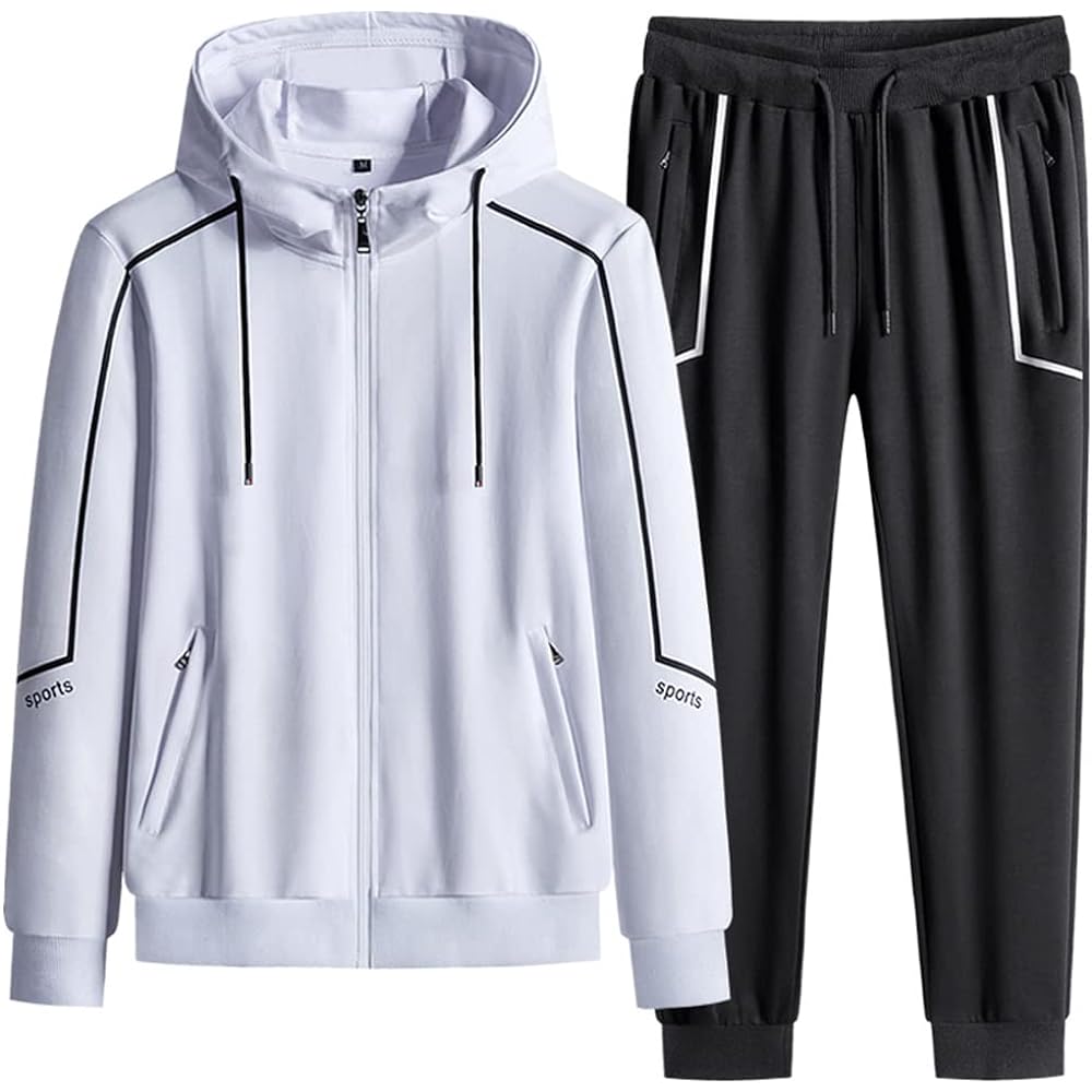 [Tiann] Jersey Top and Bottom Set Men's Set Hooded Sweatshirt Hoodie Pants 2 Piece Set Sweat Absorbent Quick Drying Tracksuit Running Wear Sportswear Casual Room Wear Loungewear Large Size Black XL