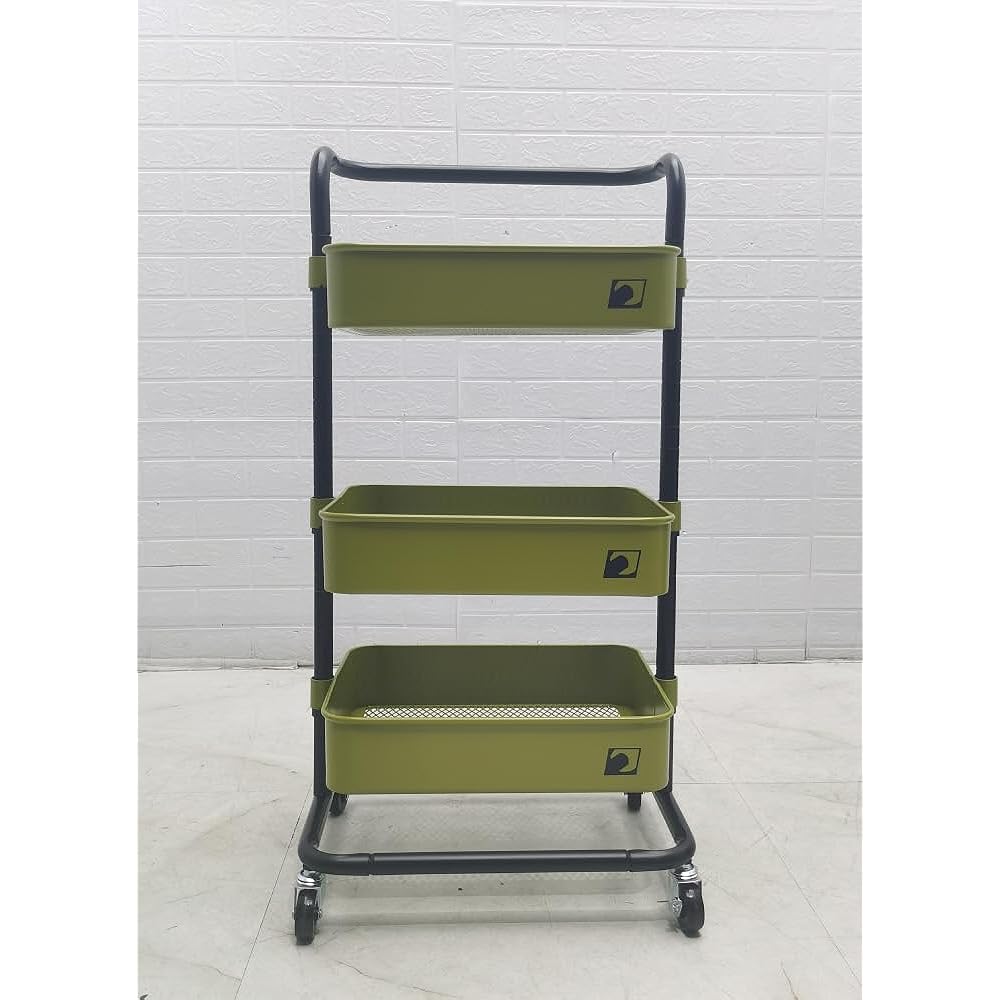 SIGNET Storage Shelf Height Adjustable Mobile Rack Three Tier Steel Rack with Casters OD Color 54168 Yellow Green