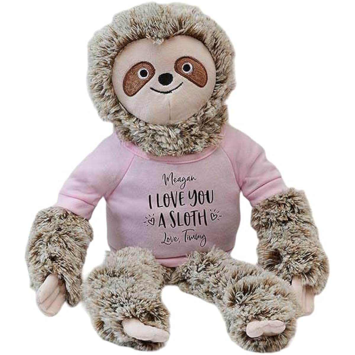 Personalization Universe "I Love You A Sloth Plush Toy, Sloth Stuffed Animal, Customizable with Name and Sentiments, Funny Valentine's Day Gift for All Ages, Boys or Girls, Cute and Soft, 23" Long - Pink