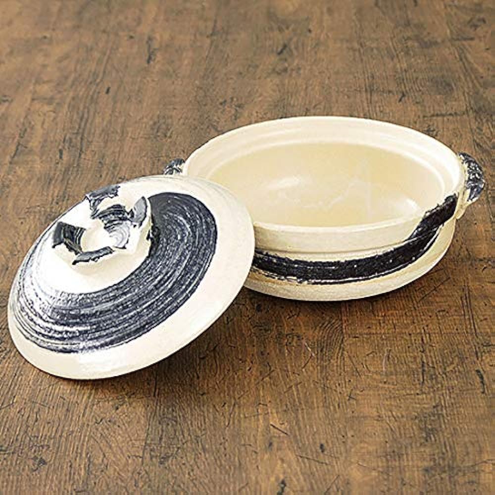 Mino Sarara Heat Resistant Goth Hakeme Deep Earthenware Pot, For Open Fire Only, Size 6, Single Use, Made in Japan, Banko Ware