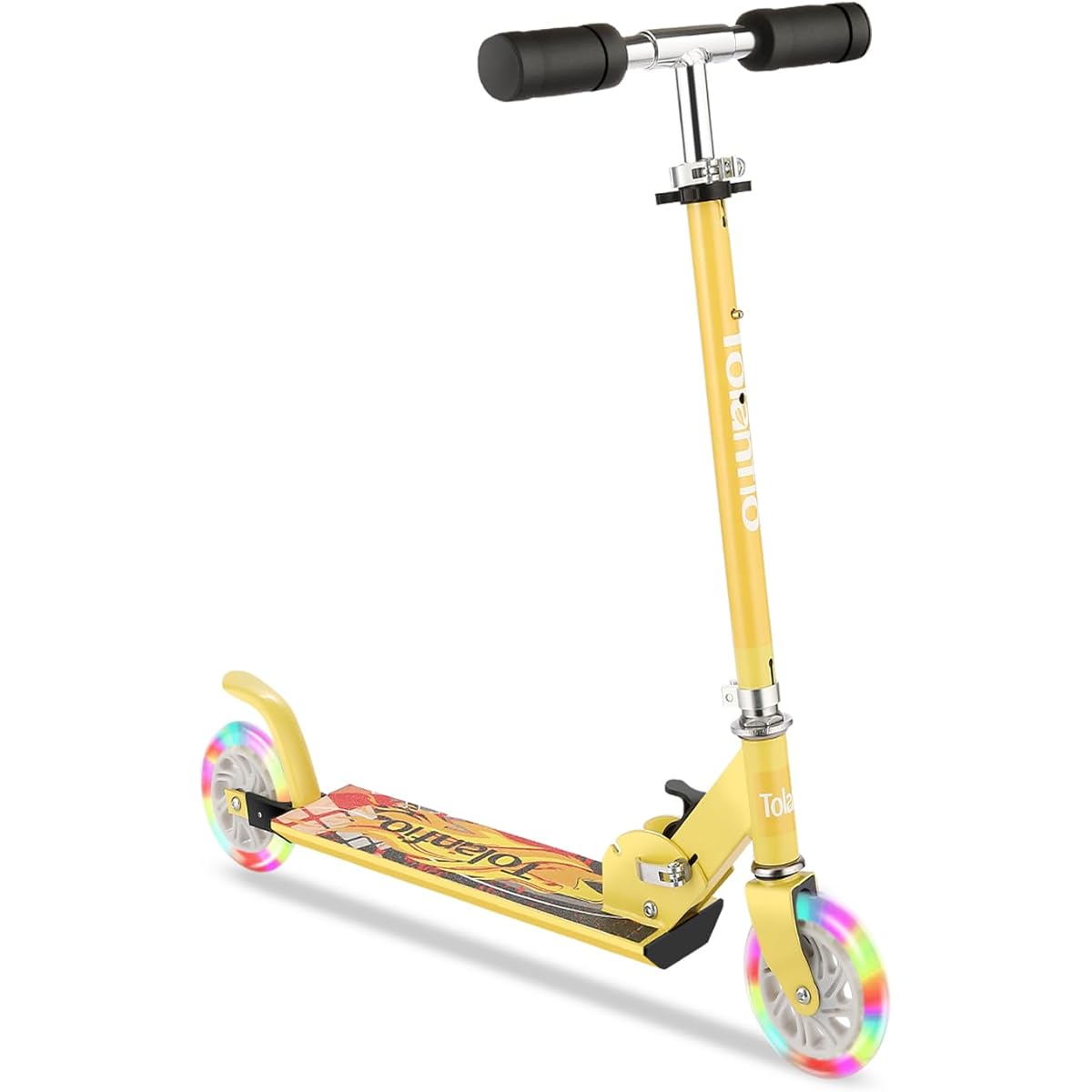 Tolanfio Kick Scooter for Kids, Kickboard, 2-Wheel Scooter, Kids Skater, Glowing LED Tires, Lightweight, Stable, 3-Level Height Adjustment, Foldable, Comes with Stand, Easy to Carry, Easy to Assemble, Foot-Operated, Toy, Present, Gift