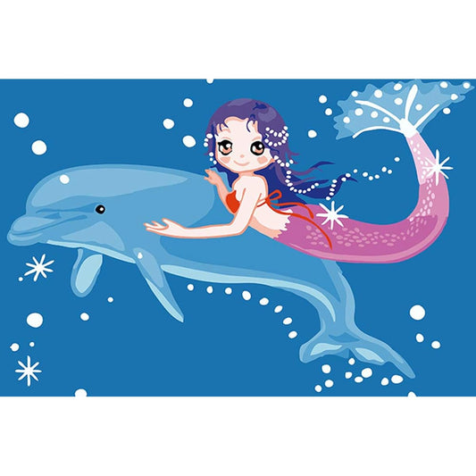 Wowdecor Paint by Number Mermaid Dolphin Animal for Kids 8-12 Years Old Teens with Frame (Mermaid)