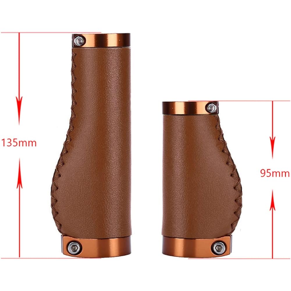 Bicycle Handle Grip PVC Microfiber Leather Ergonomic Hand-stitched Casual Retro Grip Non-slip Double Lock-on Handlebar Lever for MTB, Road Bike (Dark Brown-90/135mm-C)