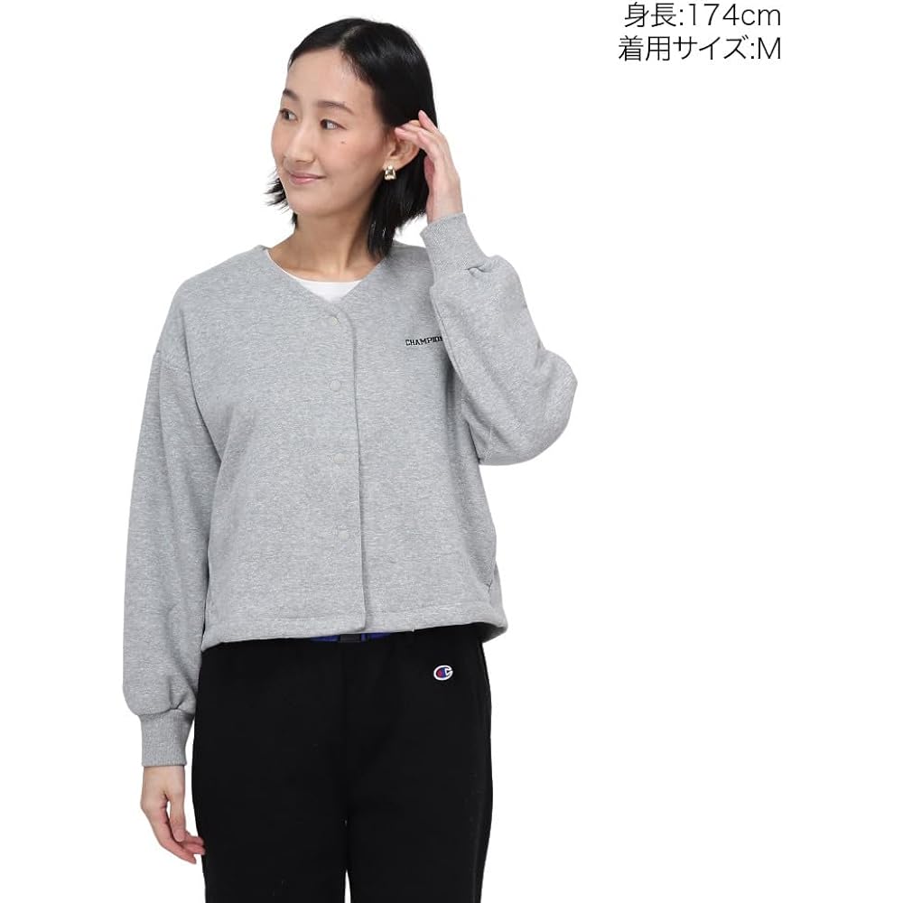 [Champion] Top, Long Sleeve, V-Neck, Fleece, Embroidery, Graphic Logo Print, Sweatshirt Snap Cardigan, Women's Casual, CW-Z003