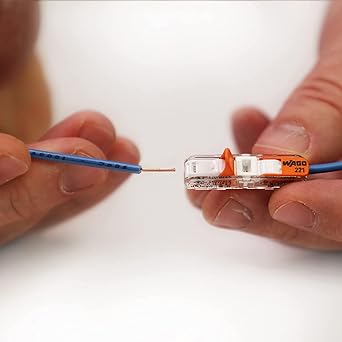 221-2401 | WAGO Lever-Nuts® Inline Splicing Connector | For solid and stranded conductors | 2 conductors with operating lever | 20-12AWG | Transparent housing | White cover | [Box of 60]