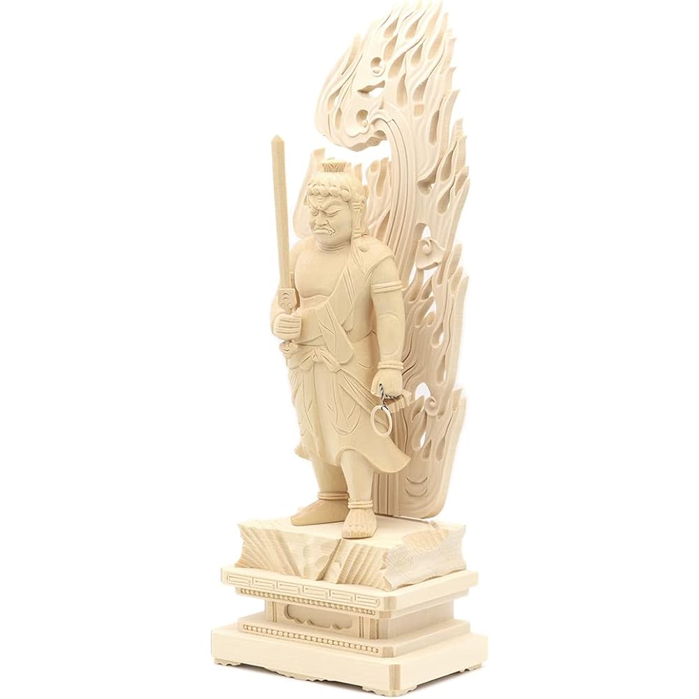 Kurita Buddha Statue Brand [Myoo] Fudo Myoo Standing Statue 6.0 inches (Total Height 37cm, Width 13.5cm, Depth 9.5cm) High quality wood carving made of cypress wood Flame halo square rock base 1124