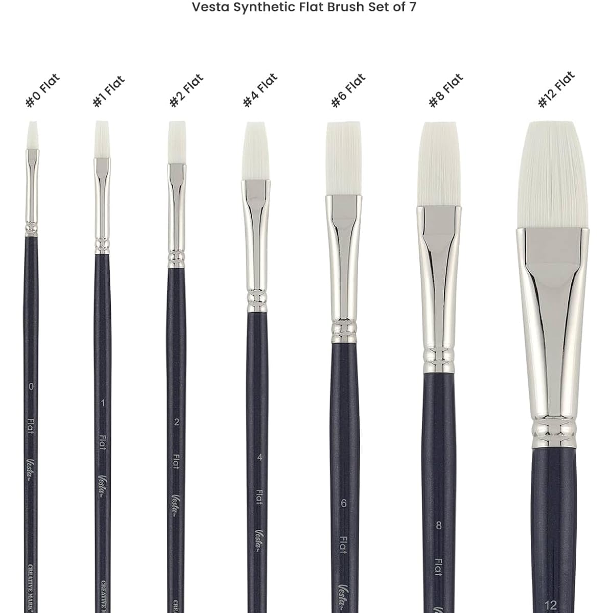 Creative Mark Vesta Synthetic Brush Set - Advanced All-Media Brushes for Maximum Control for Students, Artists, Painters, Classrooms and More - [Flat - Set of 7]