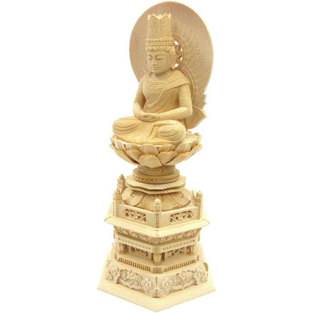 Kurita's special Buddha statue [Tathagata] (Womb World) Dainichi Nyorai seated statue 2.5 dimensions (total height 27.5 cm, width 13.5 cm, depth 10 cm) High quality wood carving made of Japanese cypress, sun halo hexagonal stand 5646