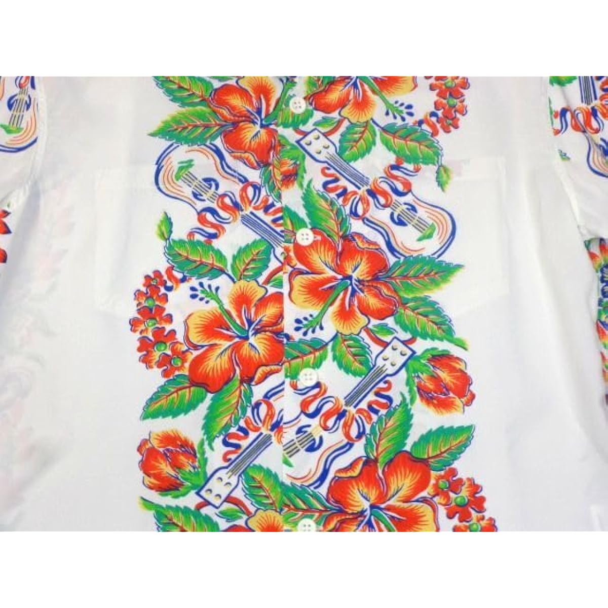 Sun Surf Long Sleeve Aloha Shirt Ukulele Hibiscus Lei White M Size SUN SURF SS29202 BLESSING GIFT FROM HAWAII Toyo Enterprises