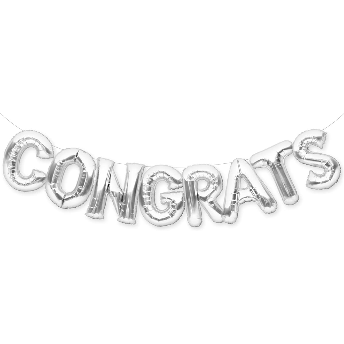 PartyForever Big Silver Congrats Balloon Banner 16" Letter Graduation Party Decorations and Supplies