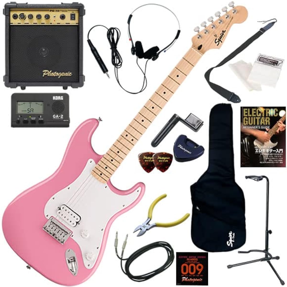 Squier electric guitar beginner's non-tremolo model standard 15-piece set with 10w amp Sonic Stratocaster HT H/FLP (Flash Pink)
