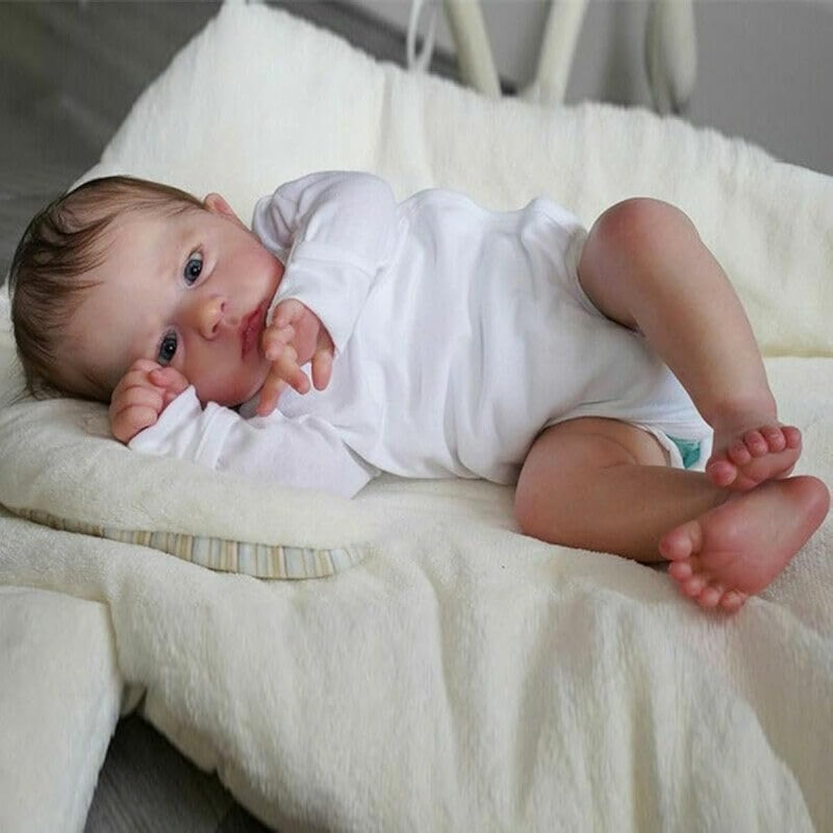 Meeler Reborn Doll 60cm Realistic Baby Doll Toy Cute Obedient Innocent Boy with Blue Eyes Newborn Vinyl and Cloth Body Handmade Realistic Looking Toddler Doll Best Gift for Kids
