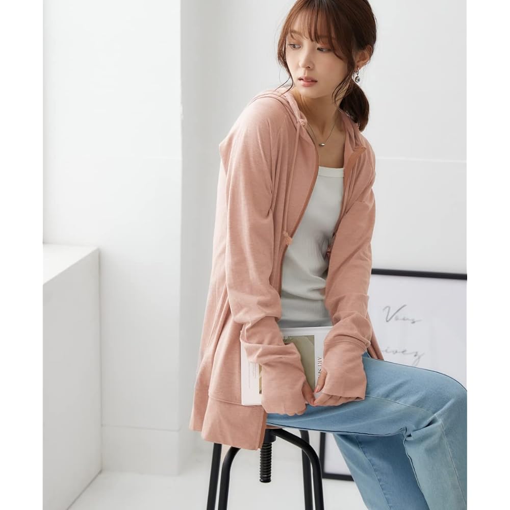 [Nissen] Parka [Sweat-absorbent, quick-drying, UV protection] Slab jersey long zip hoodie with finger holes