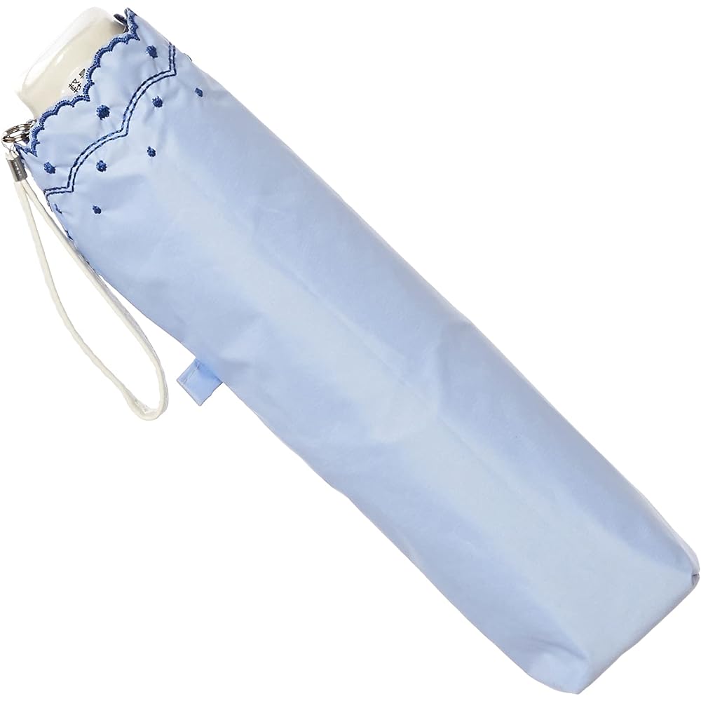 [Moonbat] Folding Umbrella um-feel (Anfeel) Dot Embroidery Parasol Parasol Folding Umbrella Women's 10952-02 [Heat Shielding, Class 1 Shading, For Both Sunny and Rainy Days, Lightweight] Saxophone Blue Saxophone Blue Rib Length: Approx. 50cm