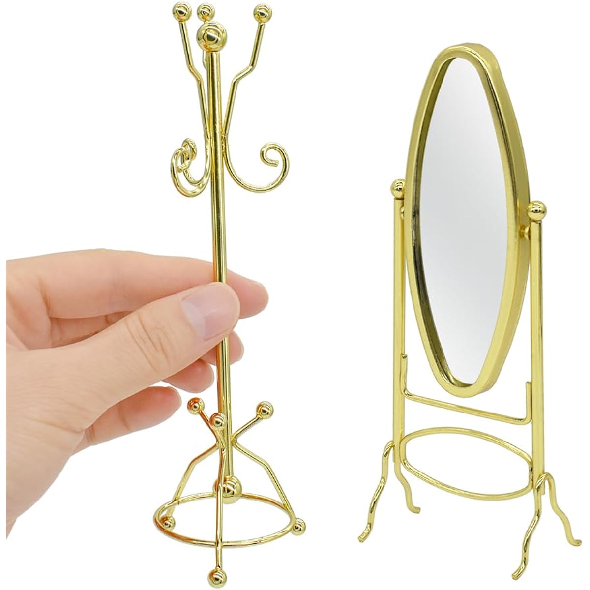 iLAND Dollhouse Furniture 1:12 Scale Dollhouse Coat Rack Full Body Mirror (Golden Color)