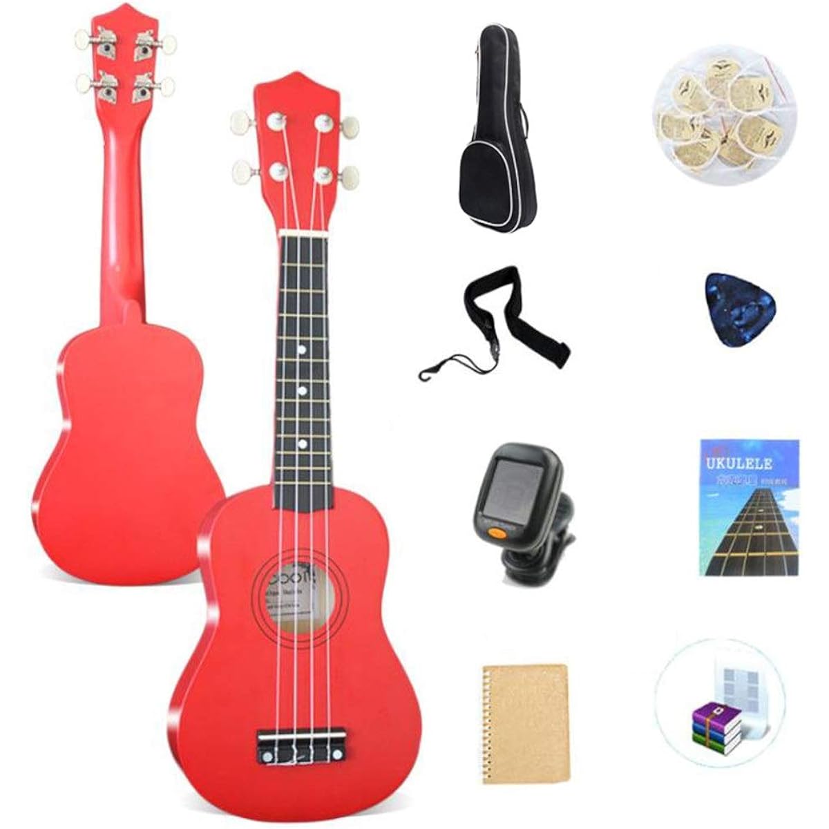 Ukulele 21 Inch Soprano Ukulele Musical Instrument Kit Rosewood Uke Hawaii Kids Guitar Gig Bag Pick Tuner with Ukulele Bag (Color: Black, Size: 21 inches)