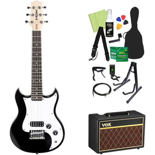 VOX SDC-1 MINI BK (Black) Mini Electric Guitar Beginner 14-piece Set [With VOX Amplifier] Mini Guitar Travel Guitar Short Scale Black Box