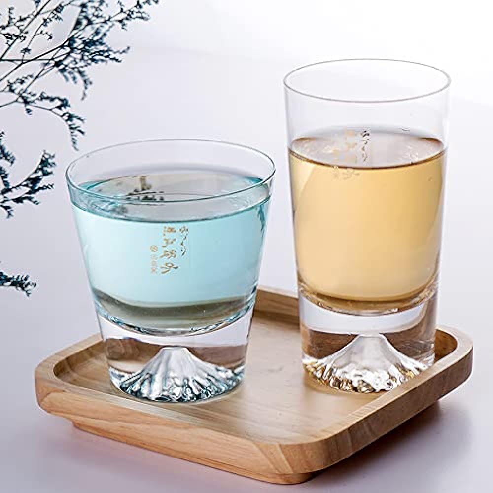 Mt. Fuji Glass, Tajima Glass, Mini Rock Glass, Mini Tumbler Glass, Solid Color, Set of 2, Mini Souvenir Grand Prix, Tourism Agency Commissioner Award, Edo Glass, Cutter, Whiskey, Beer, Sake, Father's