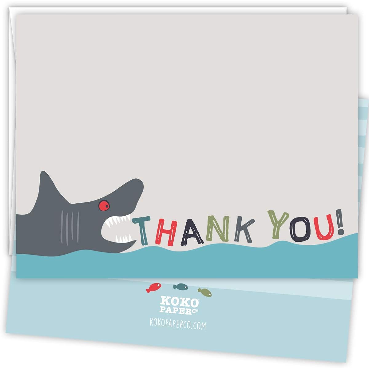 Koko Paper Co Shark Thank You Cards | 25 Flat Note Cards | Printed on Heavyweight Cardstock
