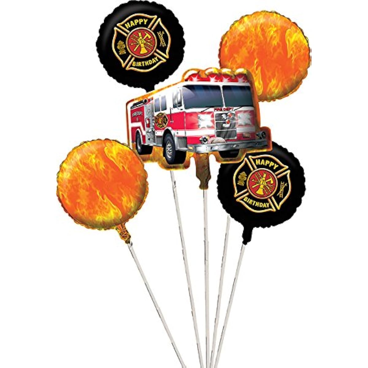 Creative Converting 5 Piece Fire Watch Metallic Balloon Cluster, Black/Orange