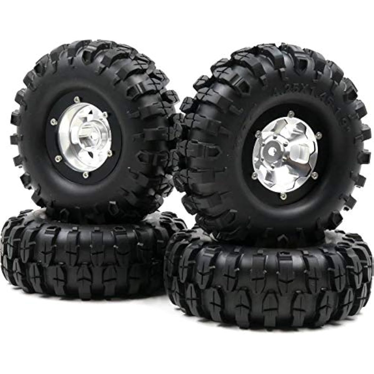hobbysoul 4pcs RC 1.9 Crawler Tires 108mm & 1.9inch Aluminum Beadlock Wheel Rim RC4WD Axial