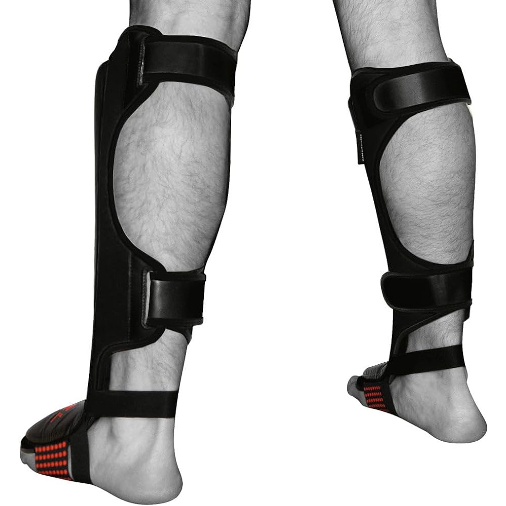 MMA Kickboxing Genuine Meister Leggings Cowhide Leather Leg Guards (Pair) - Black - Large/X-Large