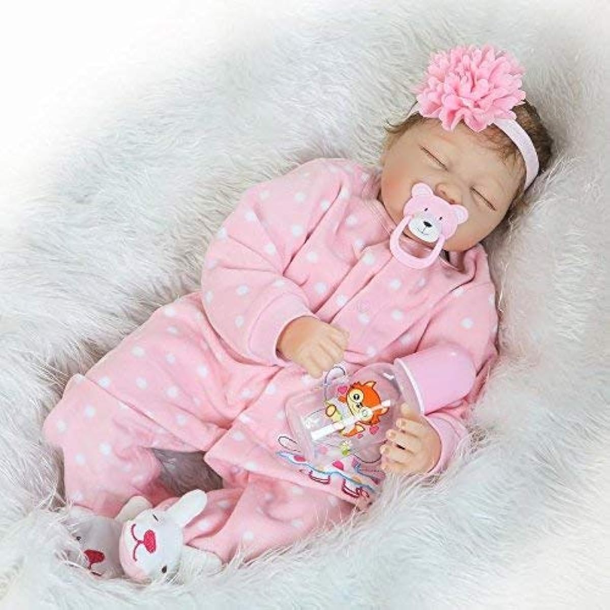 Pinky Realistic 22inch 55cm Soft Doll Vinyl Silicone Handmade Reborn Baby Doll Lifelike Newborn Baby Doll Cute Kids Birthday Christmas Gift