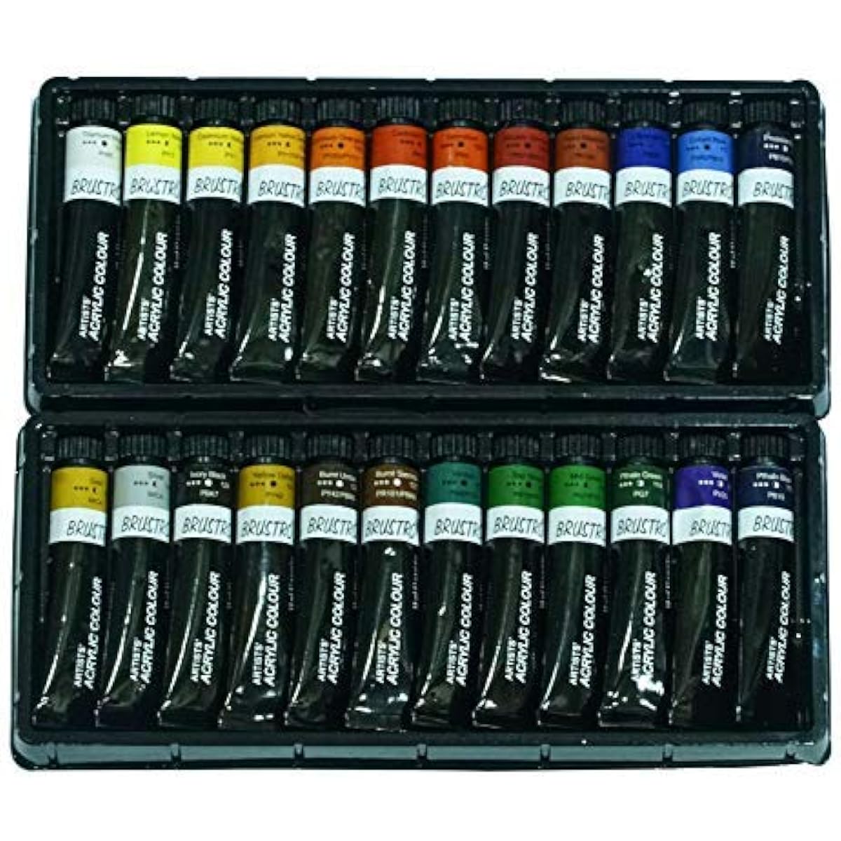 BRUSTRO Artist Acrylic Color Set 24 Colors x 12ml Tubes with Adhesive Pad 400 gsm, A4-12 Sheets, Gold Taklon Brushes 10 Pieces Set 2 Count (1 Pack) Gold, Golden