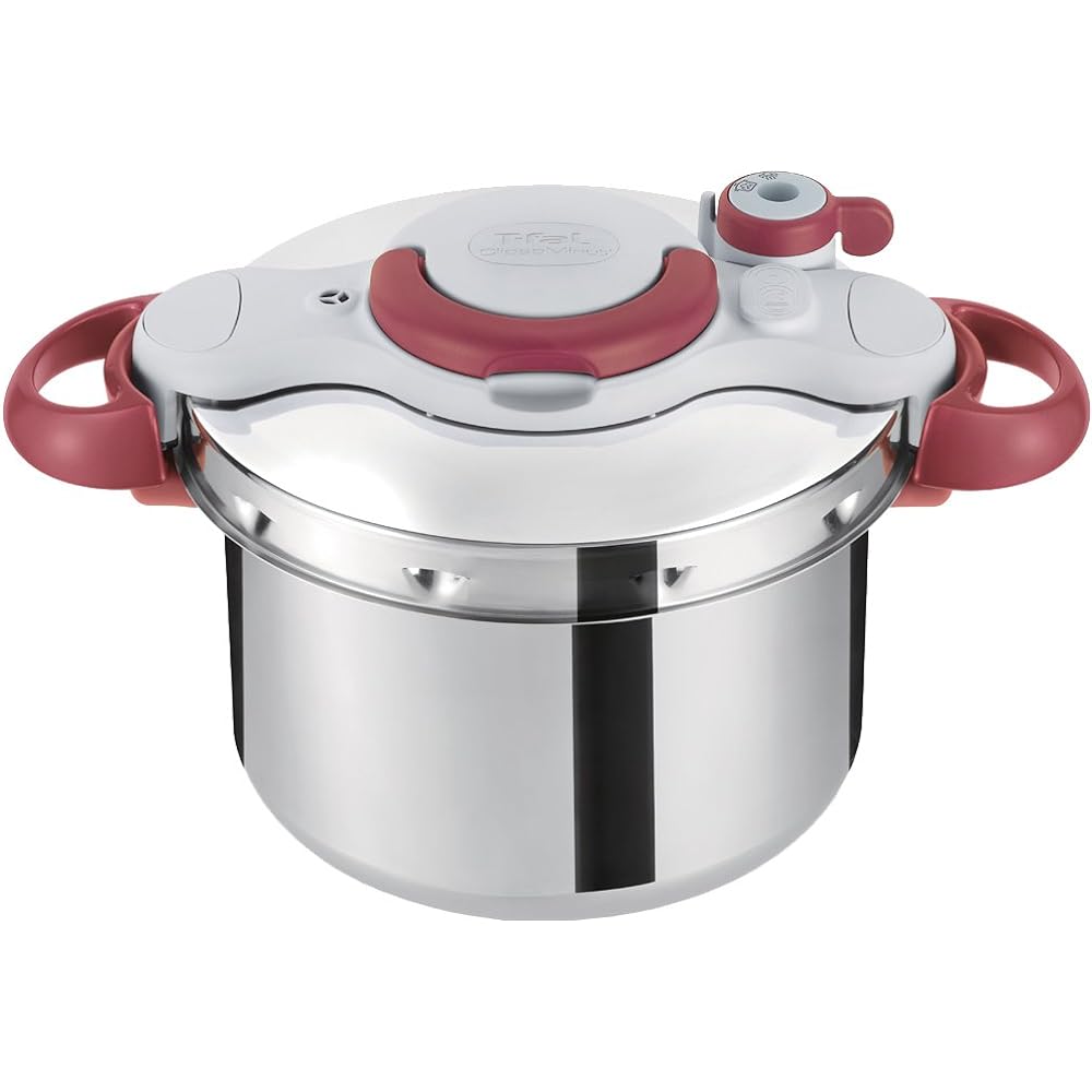 Tefal Pressure Cooker 6L Stainless Steel For 4 to 6 People IH Gas Fire Compatible Easy Open/Close 10 Year Warranty "Crypso Minit Easy Ruby Red" P4620769