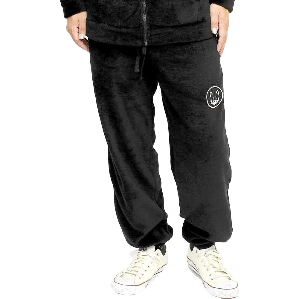 Wankodo Room Wear Men's Large Size Fluffy Boa Fleece Setup Top and Bottom Jersey Yuru Chara Wankodo L Black