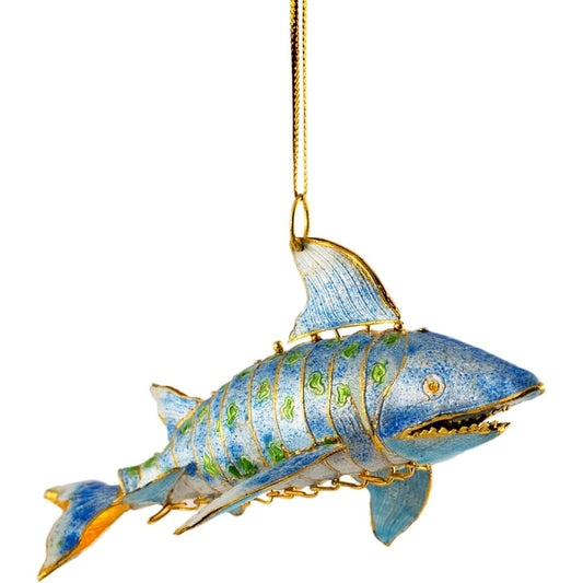 Value Arts Handmade Multi-Joint Cloisonne Blue Shark Ornament