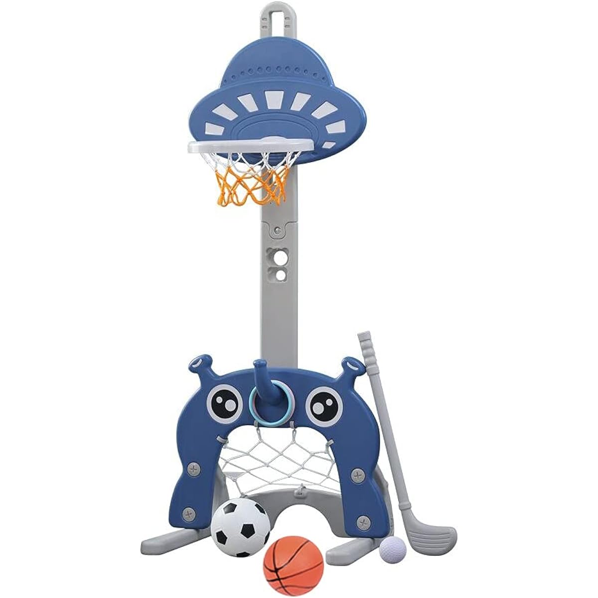 Modern-Depo Kids Basketball Hoop Indoor Outdoor Adjustable Height 4'-5' Toddler 5-in-1 Grow with Me Activity Center Football Soccer Goal Golf Game Ring Toss Set