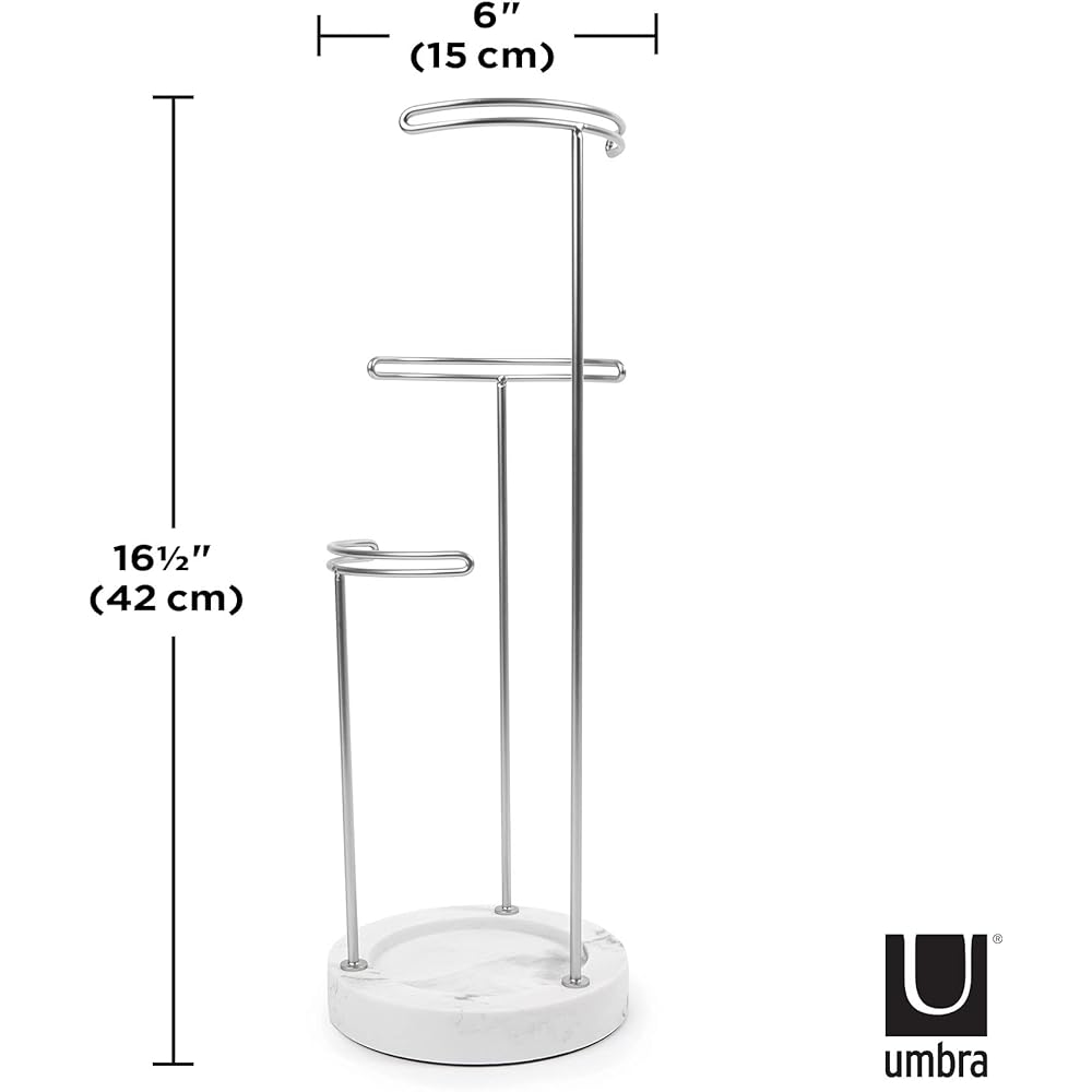 umbra Jewelry Storage Accessory Storage Jewelry Tree Stand Storage Earrings Necklace Watch Accessories Storage W15 x D15 x H42cm TESORA 2299471491 White/Nickel
