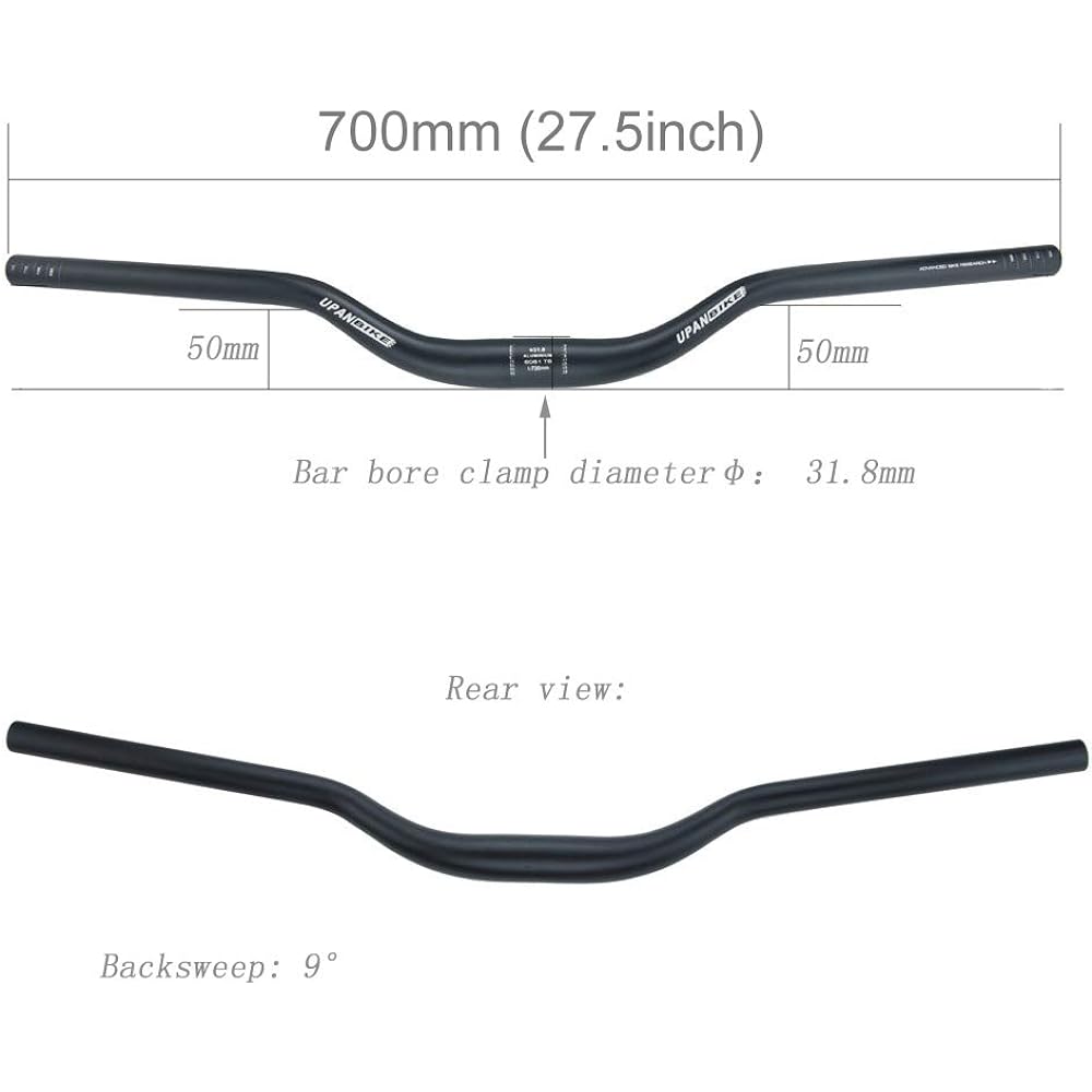 UPANBIKE Cycling Mountain Bike Bicycle Handlebar 31.8mm 700mm Riser Bar Handle (Black)