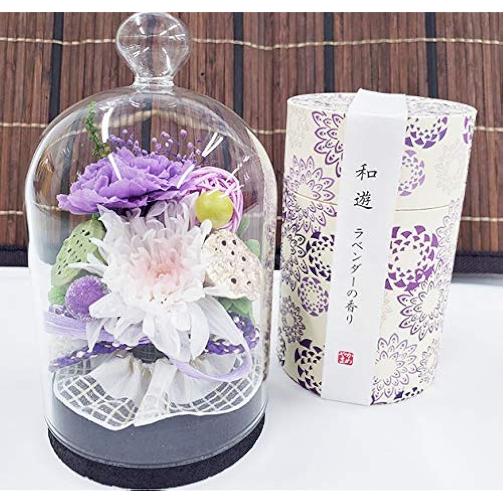 Offering Flower and Incense Set Preserved Flower Kotone Chrysanthemum Welzo Mini Cork Glass Dome Shape Mourning Buddhist Altar Ossuary Obon (Wayu Lavender) Nihon Kodo