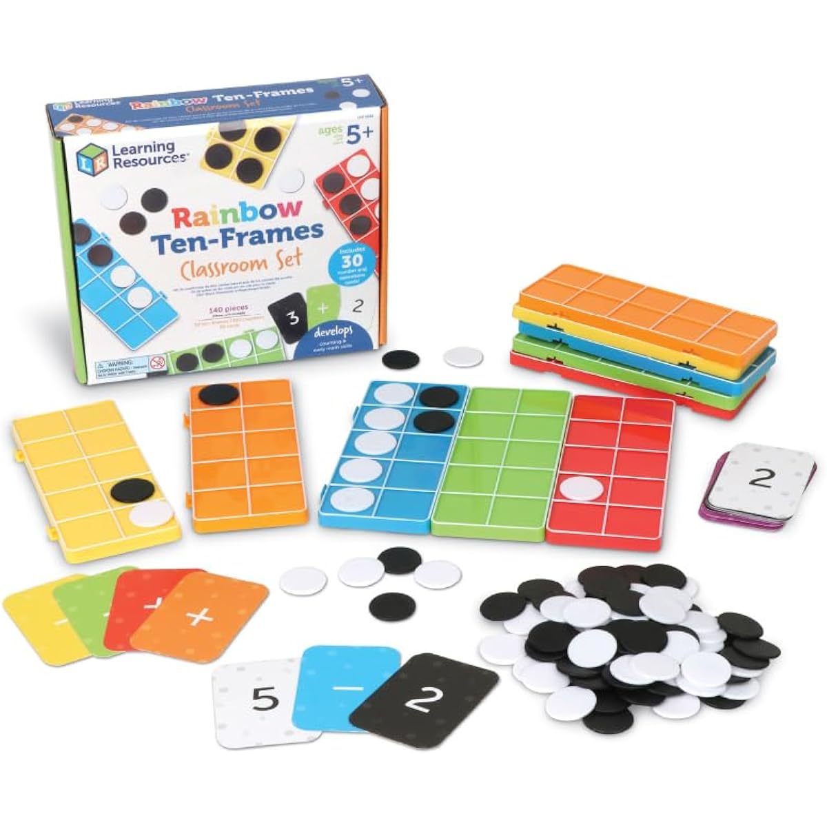 Learning Resources Rainbow Ten-Frames Classroom Set,140 Pieces, Ages 5+, School Supplies for Teachers, Classroom Supplies, Teacher Resources