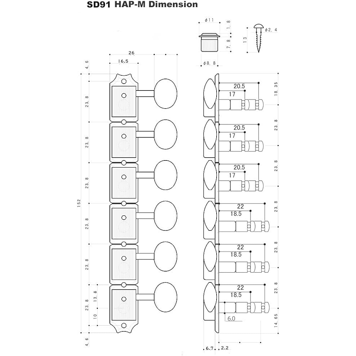 Gotoh Pegs GOTOH SD91 HAPM 05M G L6 Gold One Side Set of 6 [Includes Ebi Original Pick]