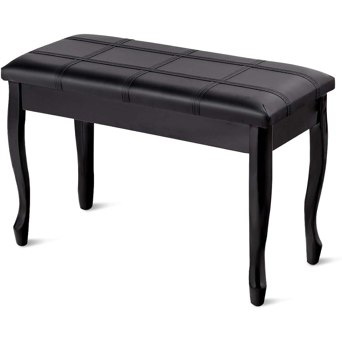 Giantex Piano Bench PU Leather with Padded Cushion and Music Storage Comfortable Double Duet Seat Wooden Legs Perfect for Professional or Home Use (Black)